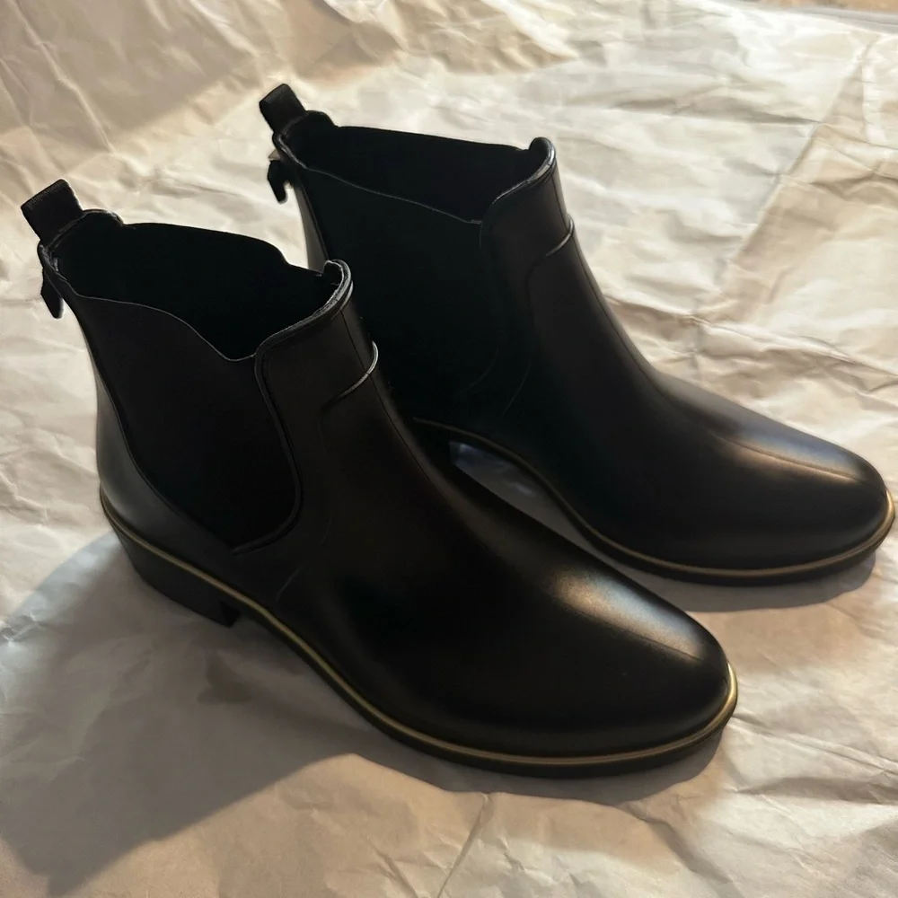Kate Spade Black Ankle Booties with Gold Trim
